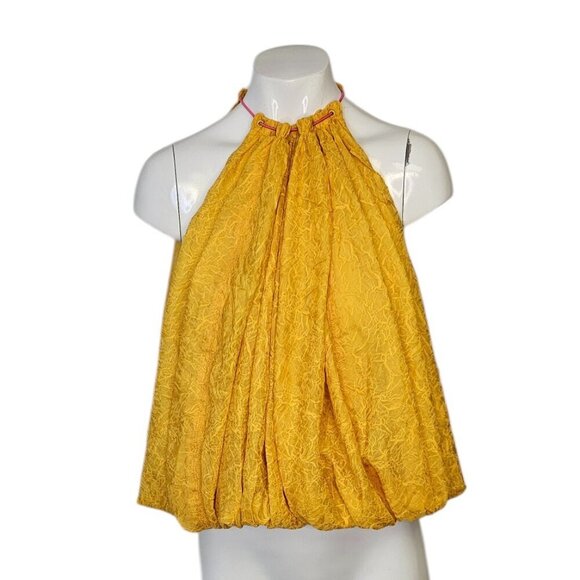 Anthropologie Halter Parachute Bubble-Hem Crinkle Toggle Tank Yellow Size S, NWT - Picture 1 of 9
